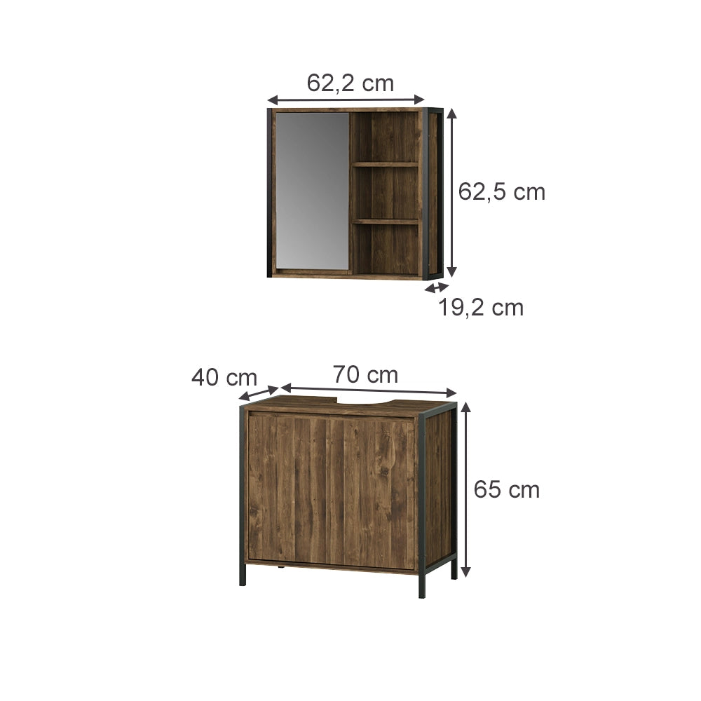Vicco Set di mobili da bagno Quercia/nero 2 parti