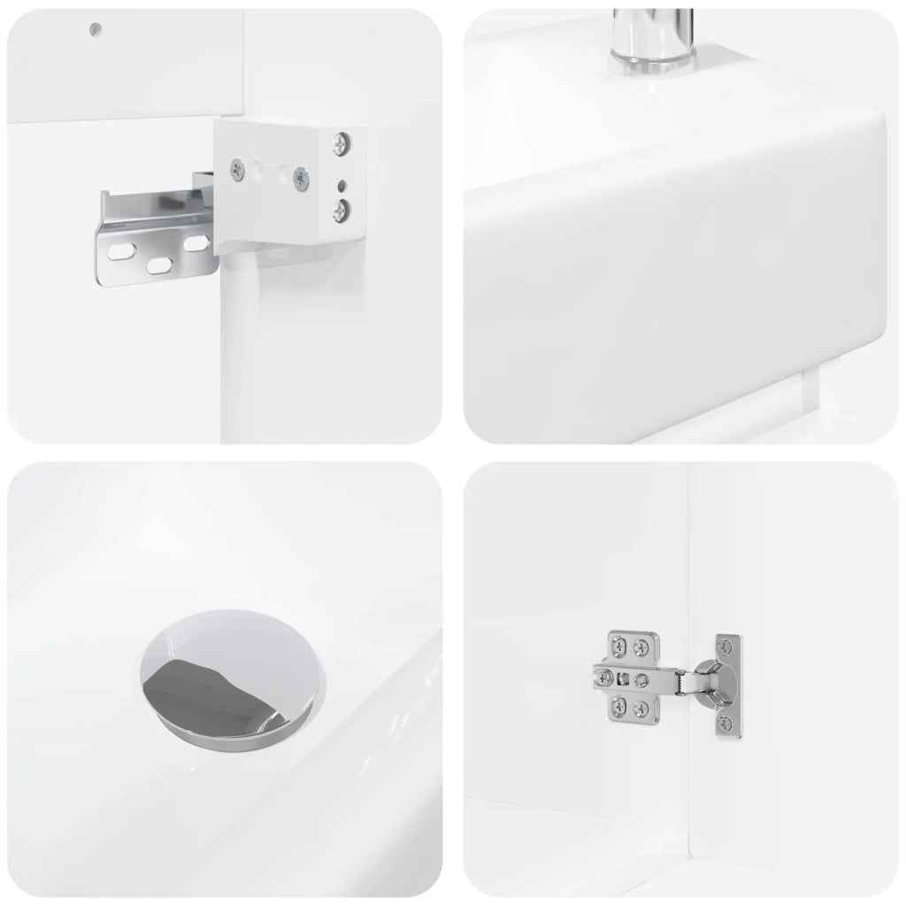 Mobile bagno con rubinetto Bianco Lucido 45,5 x 22,5 x 84 cm 889455