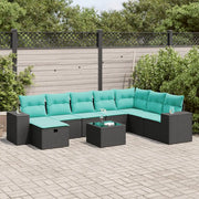 Set Divani da Giardino 9 pz con Cuscini Nero in Polyrattan