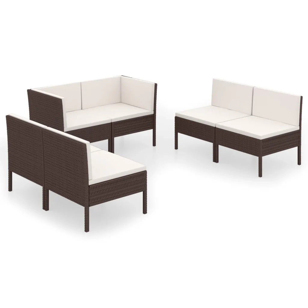 Set Divani da Giardino 6 pz con Cuscini in Polyrattan Marrone 3094351