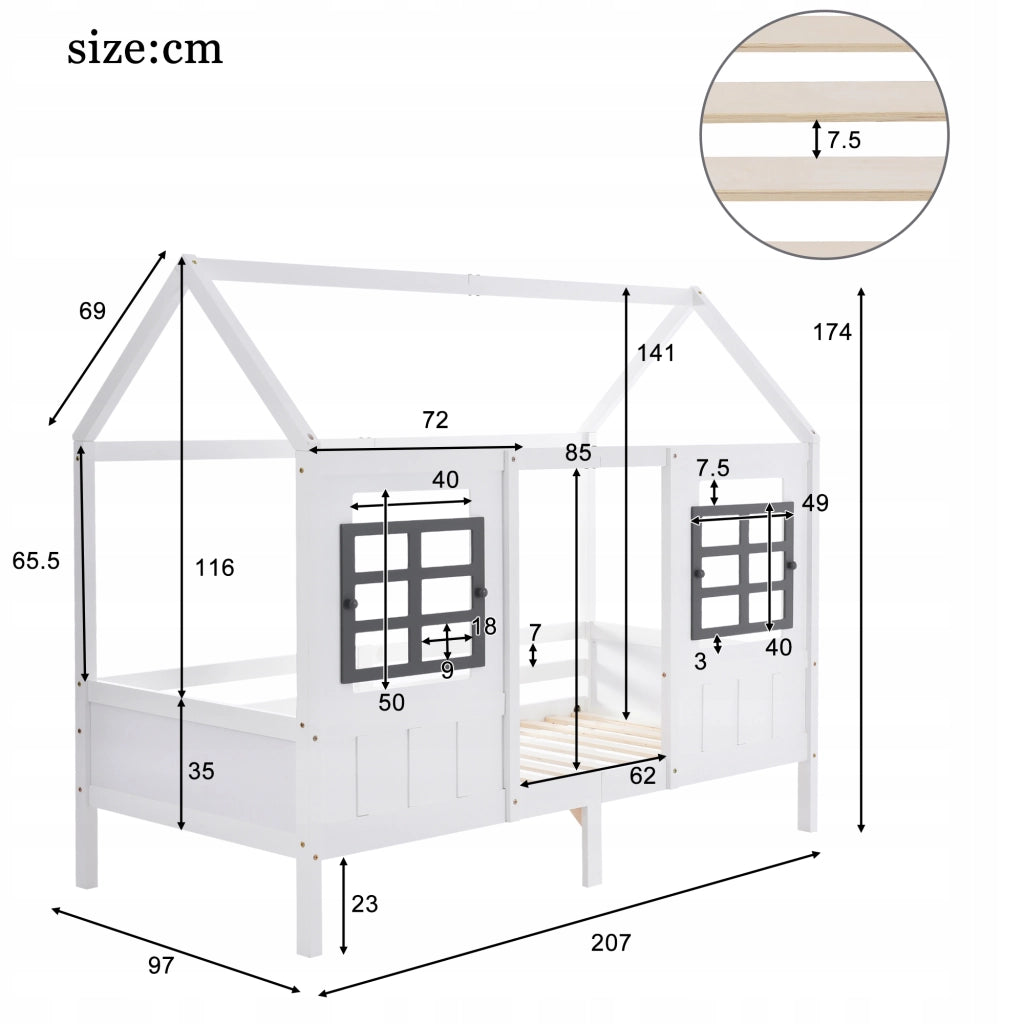 Letto con 2 finestre 90x200 - Xylo - Bianco