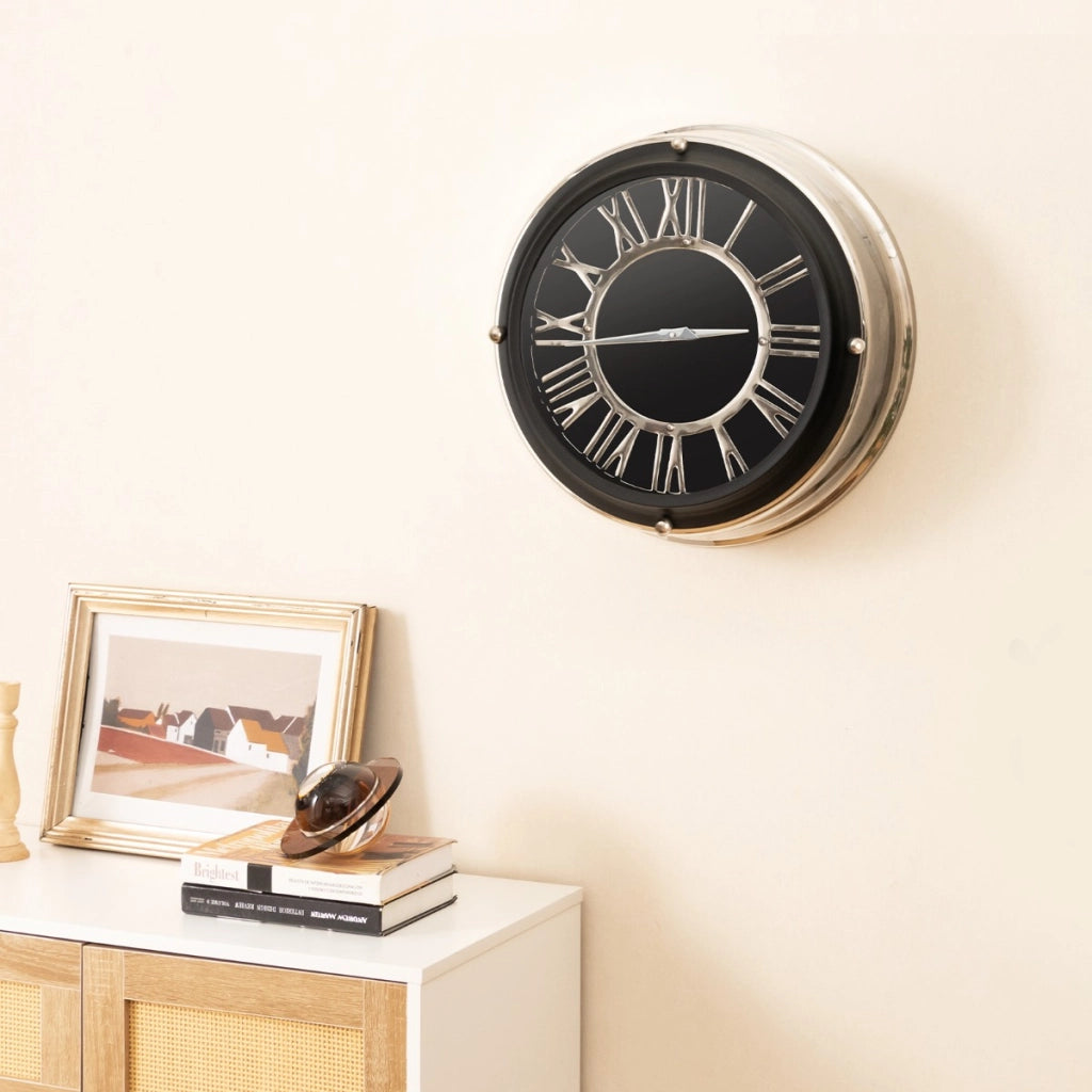 Orologio da parete silenzioso con numeri romani copertura in vetro, Orologio da muro senza ticchettio da 34,5cm-Decorazioni casa