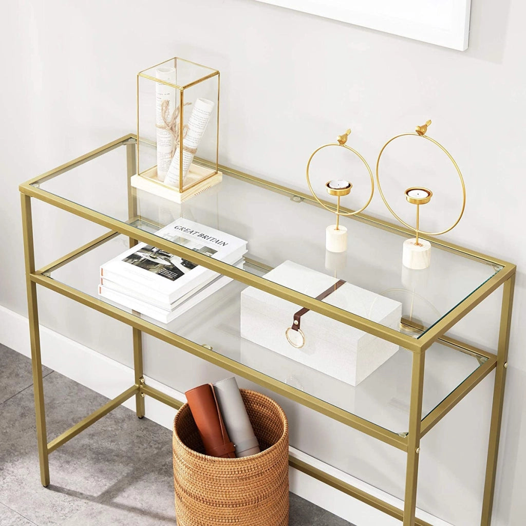 Consolle da salotto moderna in oro e vetro temperato