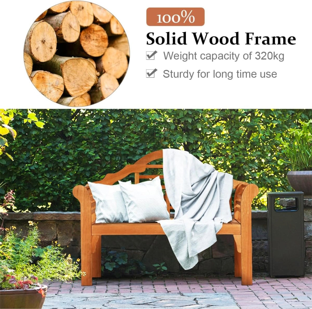 Panca da giardino pieghevole a 2 posti, in legno di acacia, con braccioli e schienale, portata massima 360 kg, per giardino, terrazza, balcone