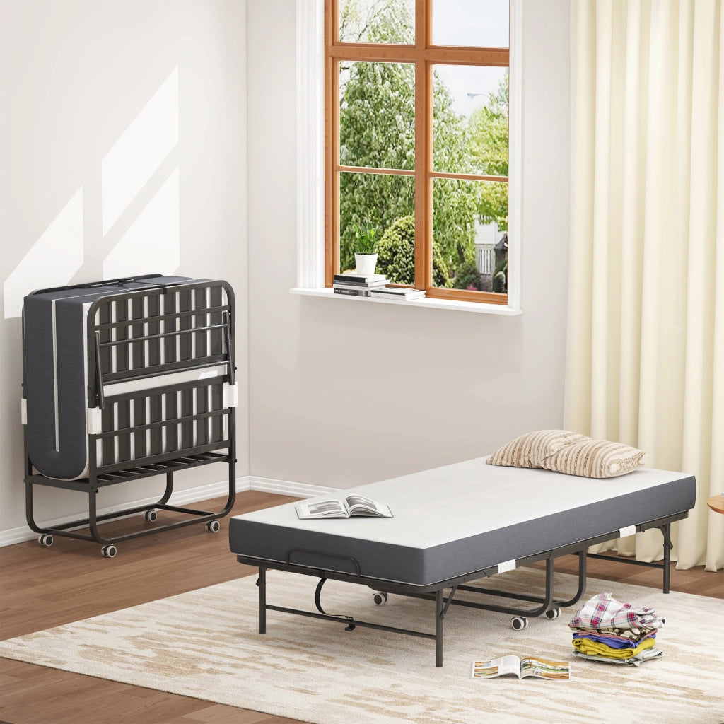 Letto pieghevole singolo 90x190 cm con materasso in schiuma viscoelastica nero