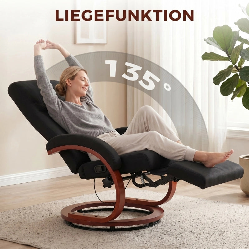 POLTRONA Relax Reclinabile 135° Girevole 360° Tessuto Nero