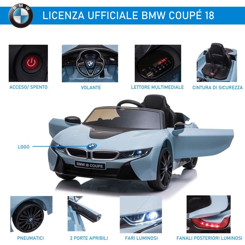 Macchina Elettrica per Bambini BMW I8 Coup¨¦ ¨C Xylo ¨C Blu con Telecomando, 115x72.5x46 cm