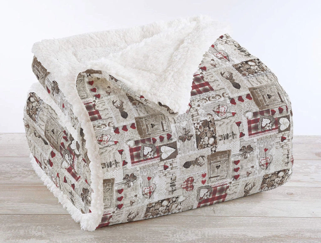 Coperta Plaid Pile Sherpa Invernale, Morbida Calda Coperta Pelosa  Doppio Lato Copertina Divano - Matrimoniale-190x200cm - Dis8-Deer