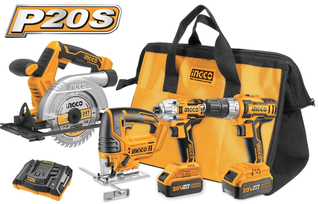 Trapano ingco set 4 pezzi con batteria unica