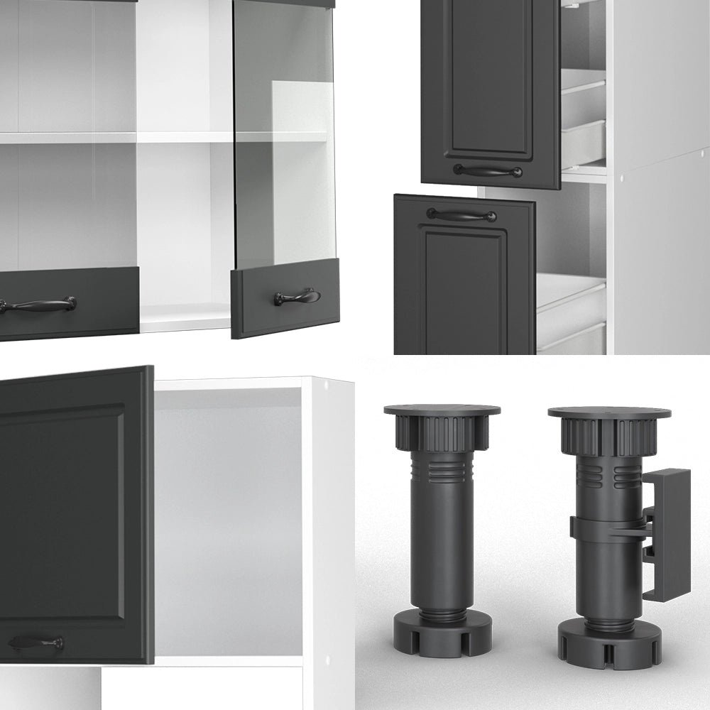 Mobile da cucina R-Line Antracite rustico/Bianco 350 cm con armadio alto, PL Antracite Vicco