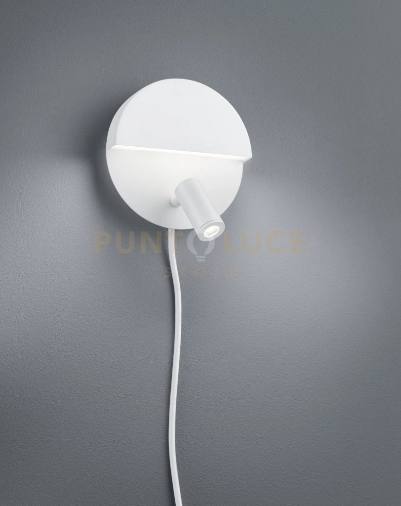 MARIO APPLIQUE TONDA LED 2,3W 200lm - 6W 600lm, 3000K DOPPIA EMISSIONE CON FARETTO ORIENTABILE BIANCO OPACO CON INTERRUTTORE E DOPPIA ACCENSIONE D. 16CM