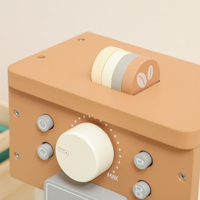 Macchina del Caffè Giocattolo per Bambini con Accessori in Legno Marrone