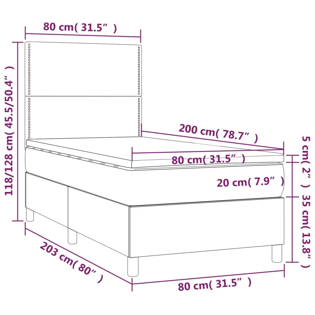 Letto singolo | Letto per adulti | Letto a Molle con Materasso e LED Grigio Scuro 80x200cm Velluto