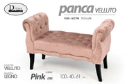Panca in velluto rosa gambe in legno  retro