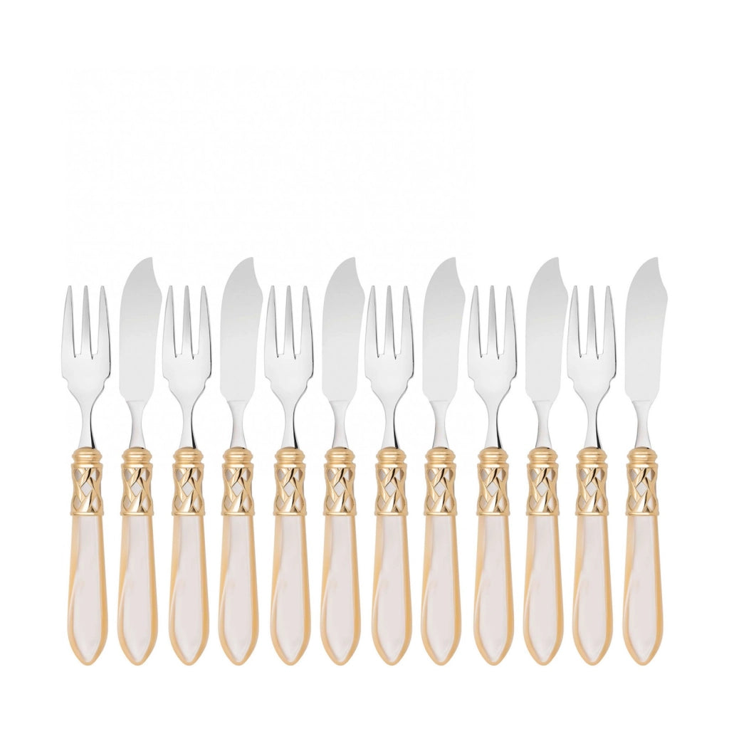 ALADDIN Ghiera Dorata, Posate Set 12 pz Pesce, Scatola