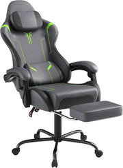 Sedia da gaming, massaggiante, colore grigio, per gaming, con poggiapiedi, poggiatesta e massaggi, ergonomica, regolabile in altezza, per sala giochi, ufficio