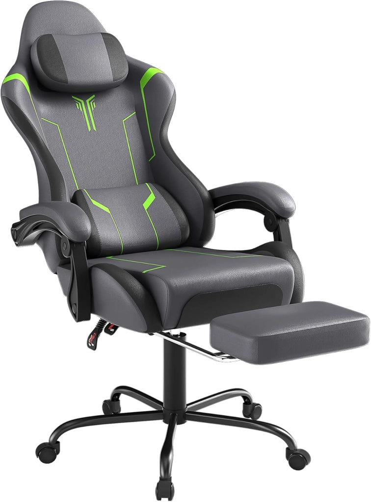 Sedia da gaming, massaggiante, colore grigio, per gaming, con poggiapiedi, poggiatesta e massaggi, ergonomica, regolabile in altezza, per sala giochi, ufficio