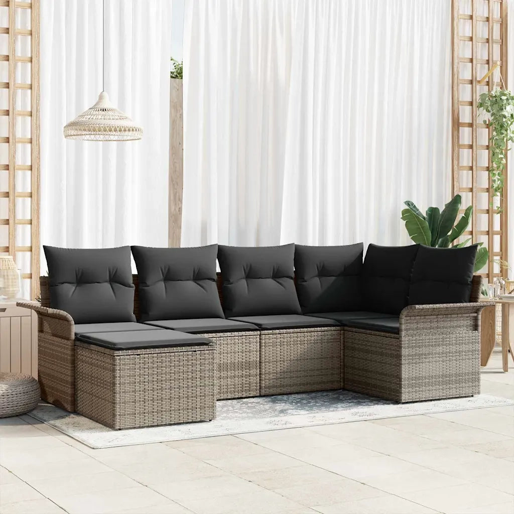Set Divano da Giardino con cuscino 6 pcs Grigio polyrattan 3345429