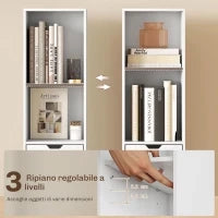 Scaffale Libreria a 4 Ripiani Aperti con Armadietto e Cassetto, 30x24x158 cm, in Legno Bianco
