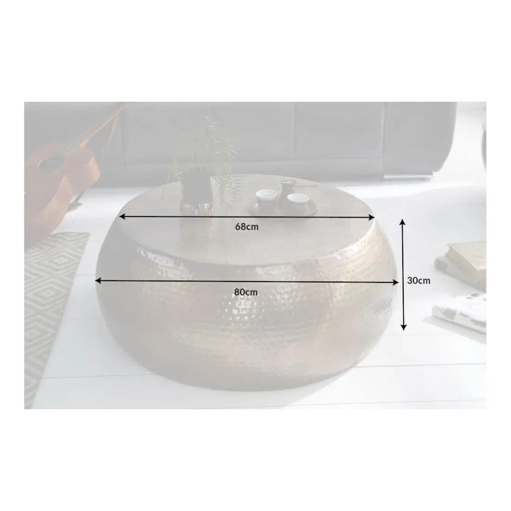 Tavolino basso TRIANE marrone 80 cm – Alluminio martellato design lucido