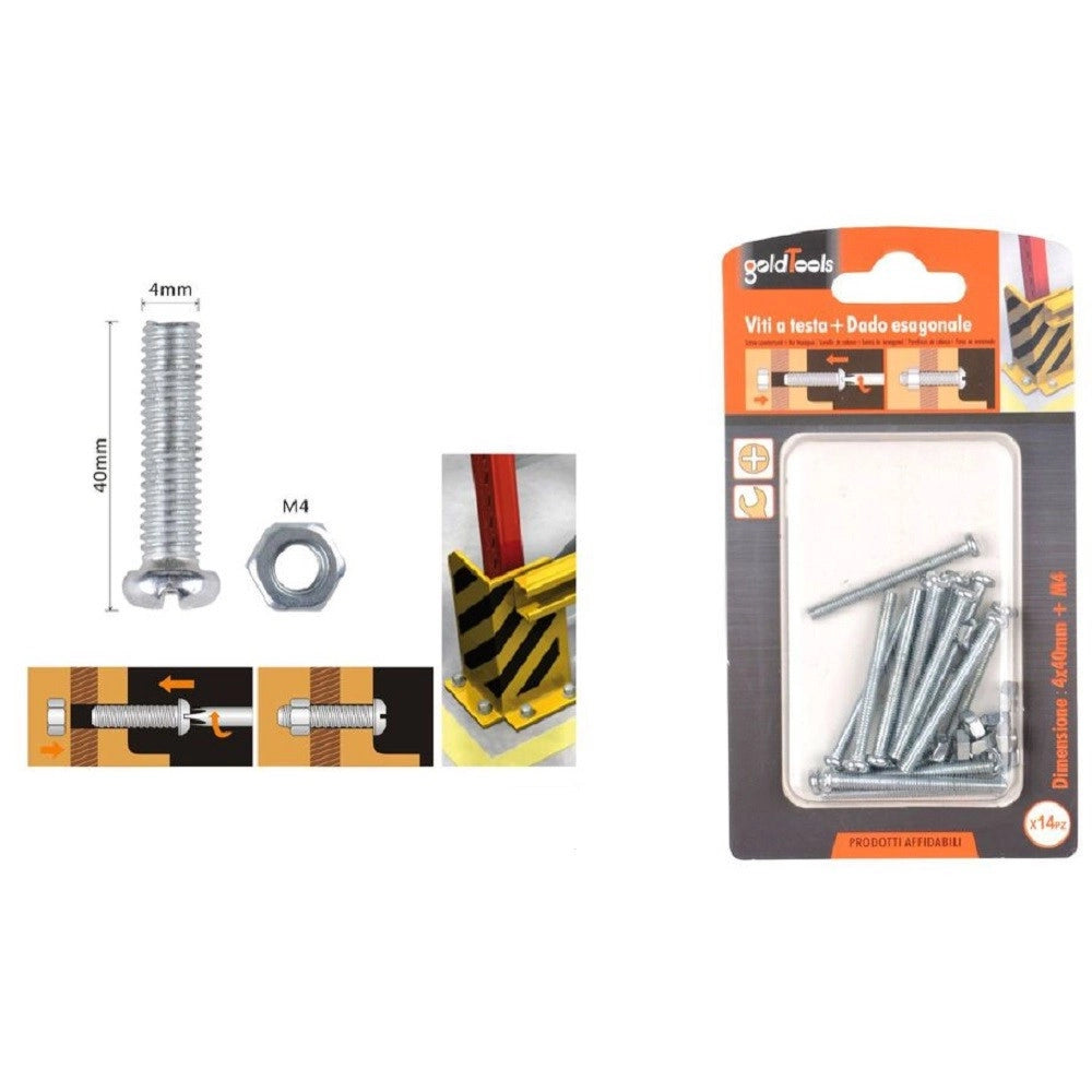 Trade Shop - Set 14pz Viti Vite Testa A Croce Tonda 4 X 40mm Con Dadi Dado Esagonale M4 90964 -