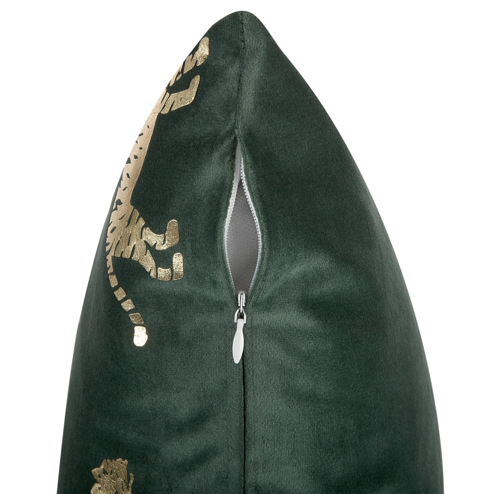 Set di 2 cuscini Decorativi Velluto Verde stampa Animale 45 x 45 cm Motivo Tigre Moderno Glamour Decor Accessori