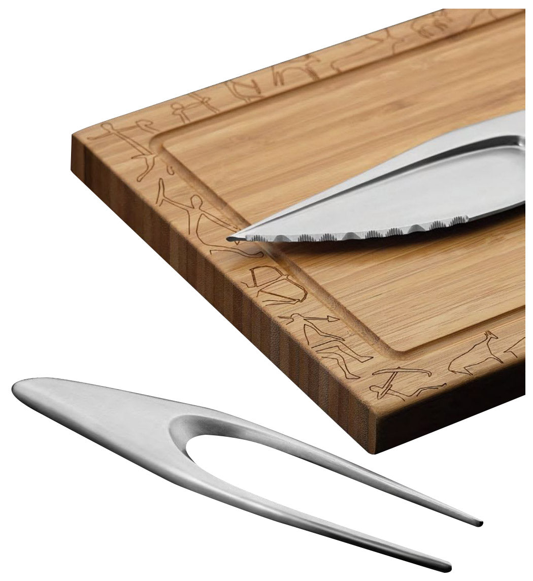 Tagliere in Legno di Bamboo con Posate per Carne