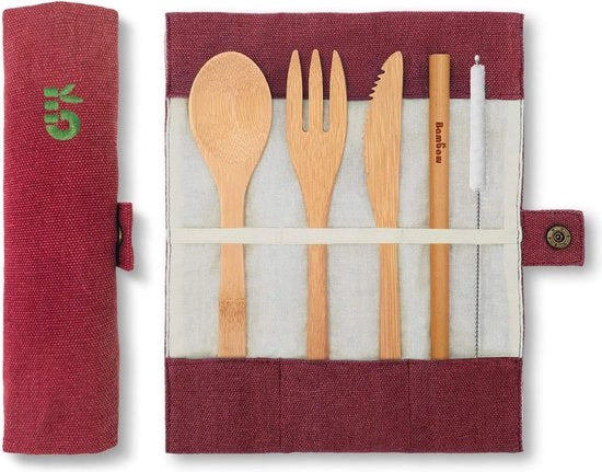 Set di Cucina in Bambù - Cucchiaini per Viaggi - Utensili per la Tavola Ecowatch - 4 pezzi - Oliva - Bambù - 20 cm