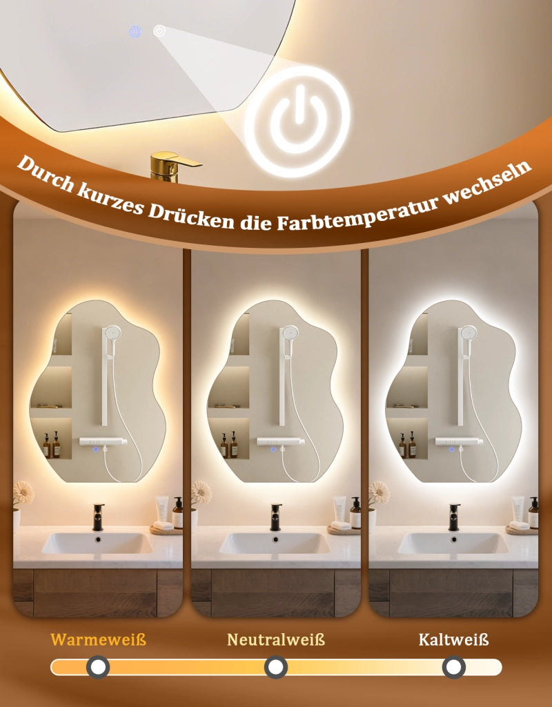 ZMH Specchio da bagno LED asimmetrico 60x80 cm IP44 interruttore touch funzione antiappannante dimmerabile 3000K-6500K
