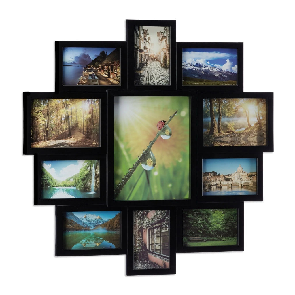 Portafoto multiplo collage decorazione 61,5 x 61,5 x 2 cm per 11 foto in plastica nera 13_0005313