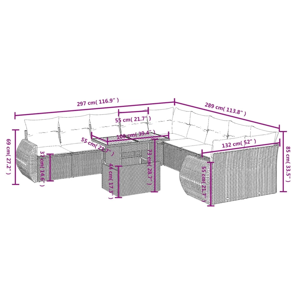 Set Divani da Giardino 11 pz con Cuscini in Polyrattan Nerocod mxl 112583