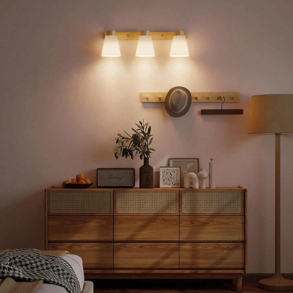 Lampadario da Soffitto con 3 Punti Luce Regolabili a 90¡ã e Attacchi E27, Colore Legno