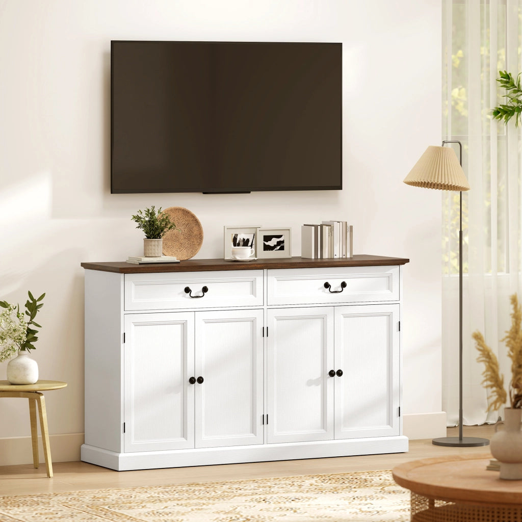 Credenza con 4 ante e 2 cassetti ¨C Xylo ¨C Legno bianco e marrone 140x40x85cm