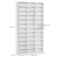 Libreria Porta CD in Legno con 3 Colonne da 12 Ripiani ad Altezza Regolabile, 102x23.5x195 cm, Bianco