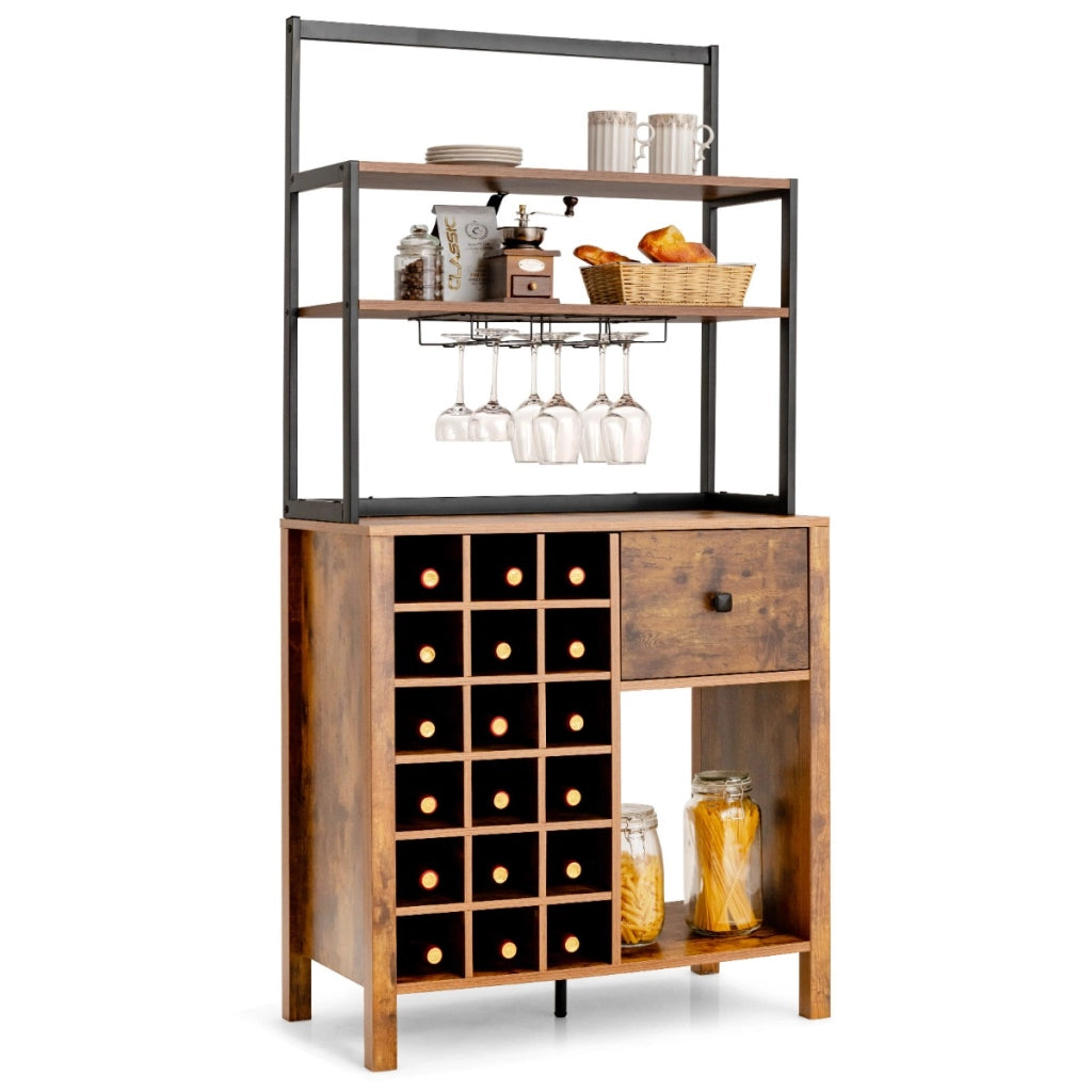 Mobile da cucina autoportante con portabottiglie e cassetto-Scaffale per pasticceria con portabicchieri Marrone