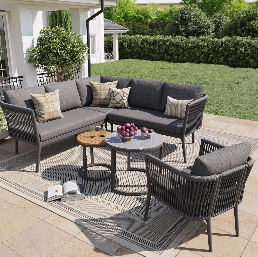 Set salotto da giardino modulare; schienale ergonomico; metallo e olefina grigio