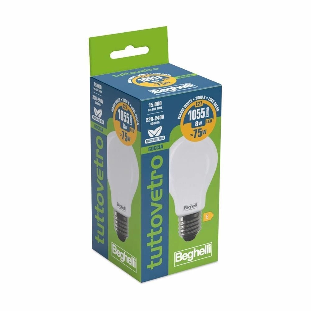 Beghelli Tuttovetro Lampadina a risparmio energetico Bianco caldo 3000 K 8 W E27 E
