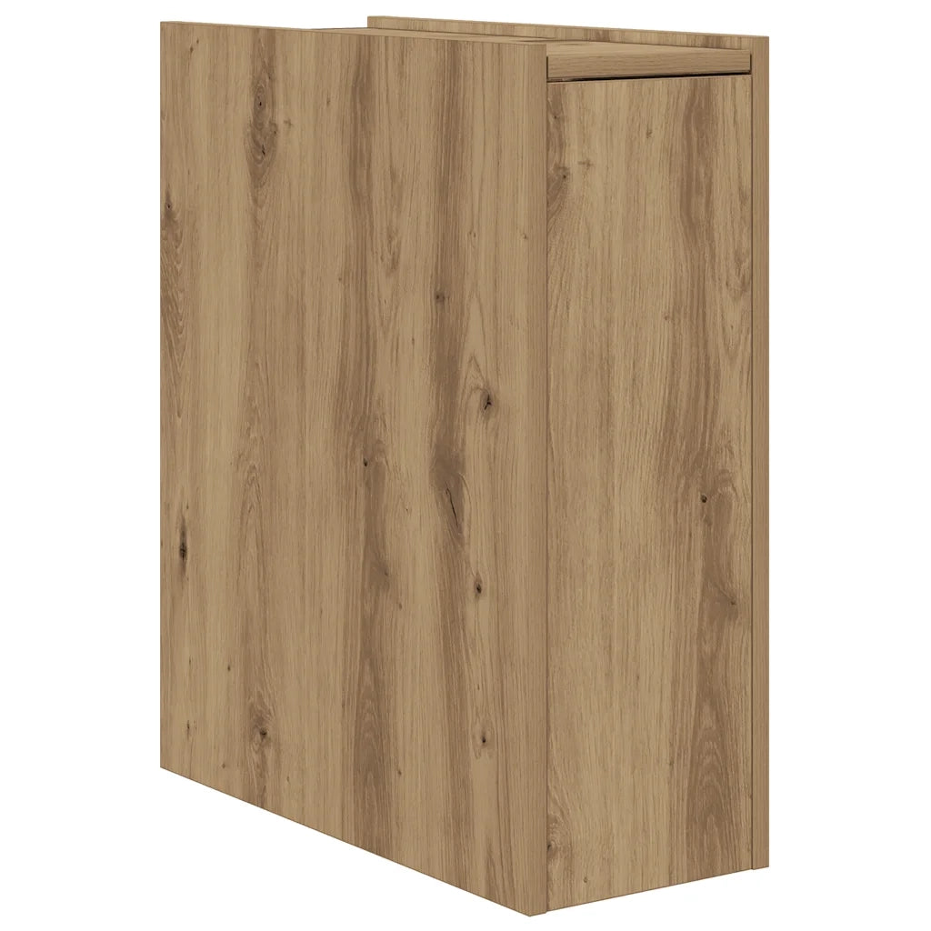Mobile da Bagno Stretto con Ruote Rovere Artigianale Truciolato 855294