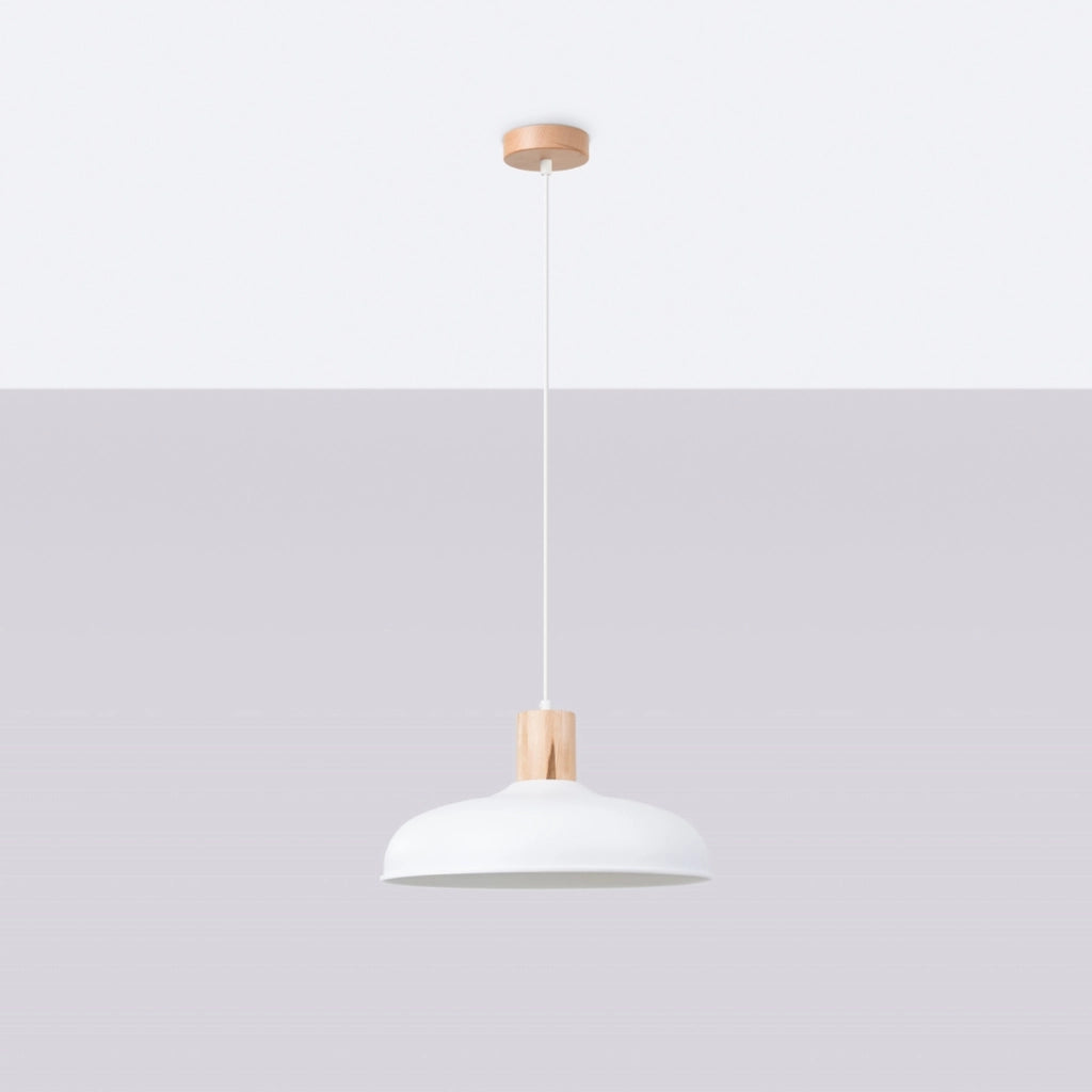 Lampada a sospensione MAVARO bianca legno E27 15W