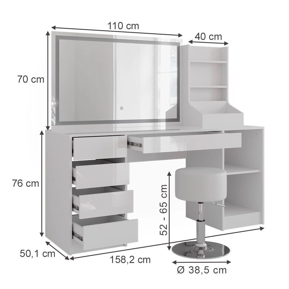 Vicco Tavolo da toeletta Bianco/bianco lucido 158.2 cm 4 parti