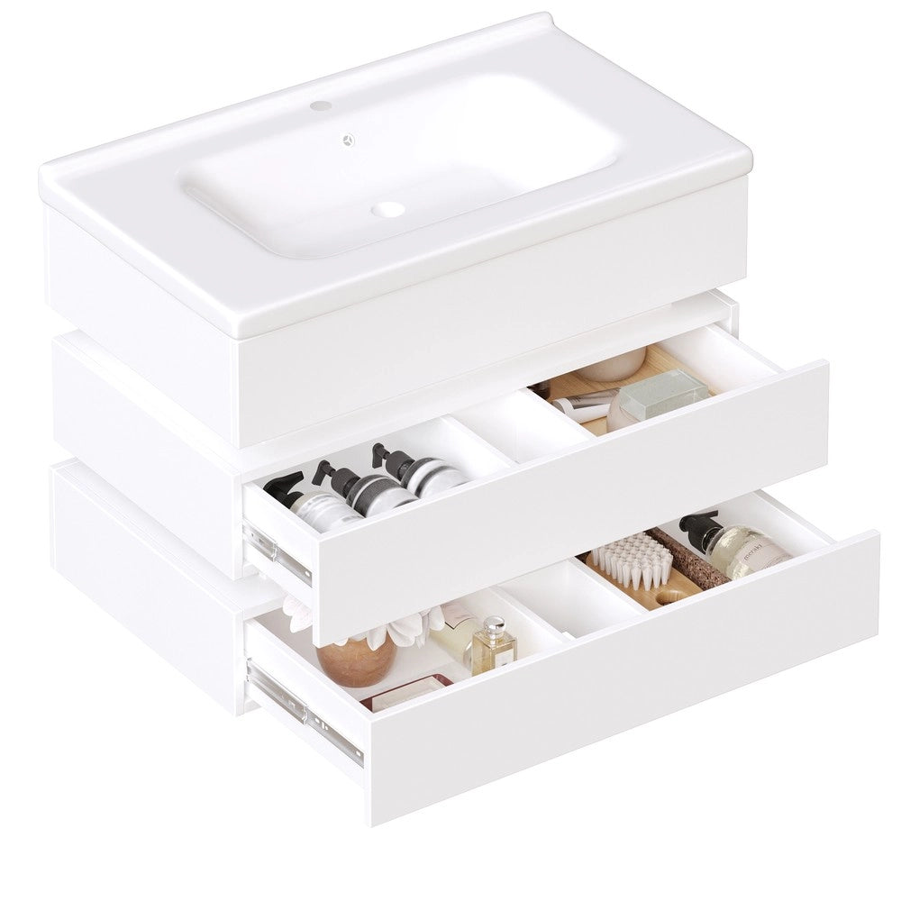 Mobile Bagno Sospeso con LED e Lavabo in Ceramica ¨C Xylo ¨C Bianco, Cassetti Soft-Close