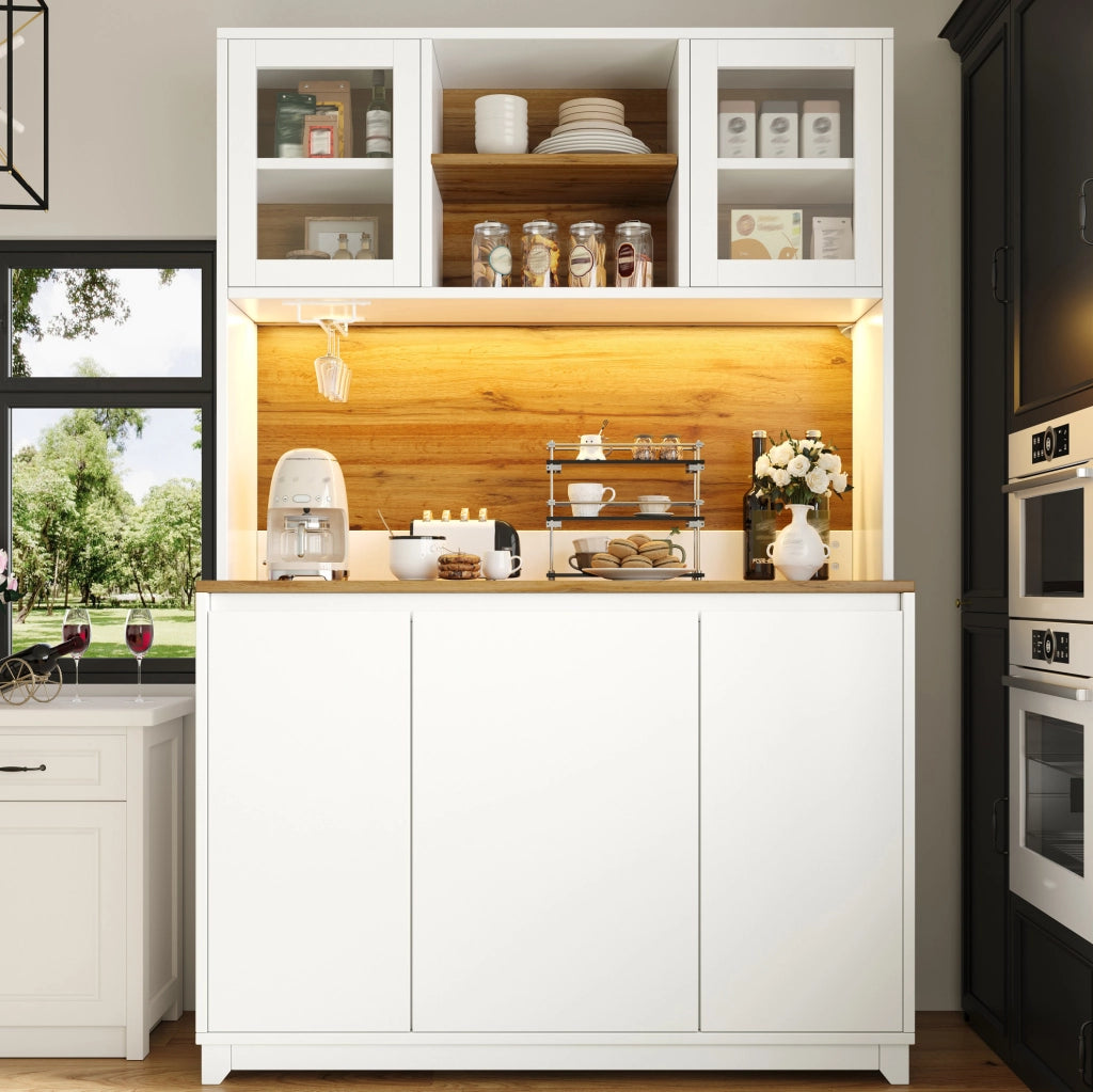 Credenza 120x40x180 cm con LED; ante in acrilico; MDF e metallo; bianco