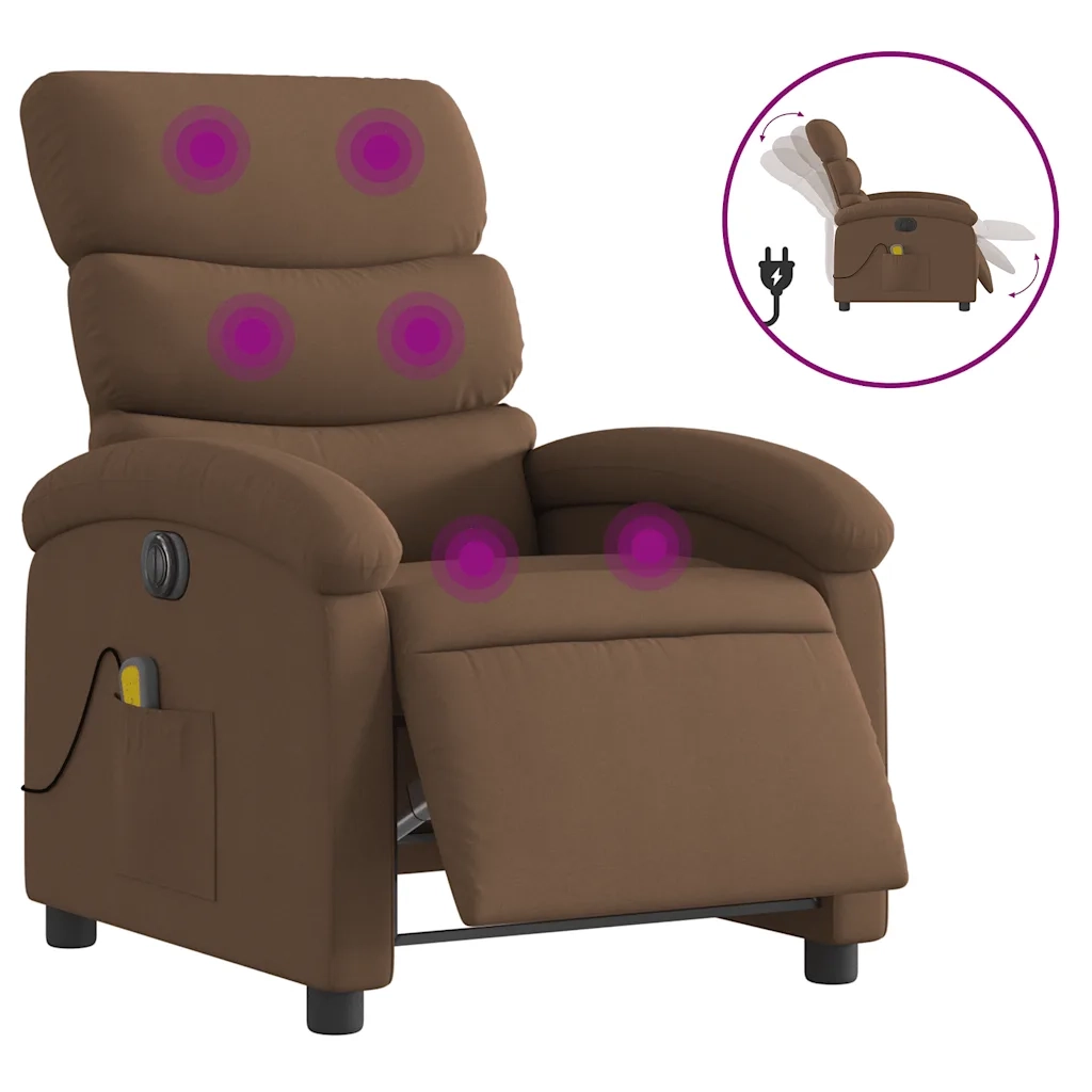Poltrona Massaggiante | Sedia Relax Reclinabile Elettrica Marrone in Tessuto