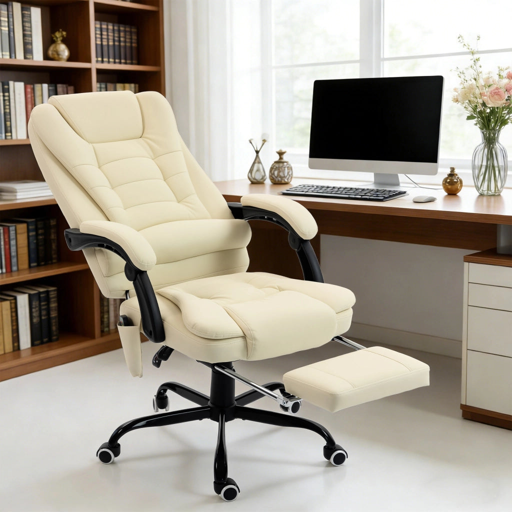 Poltrona massaggiante da ufficio ¨C zephmum ¨C regolabile in altezza, schienale reclinabile, telecomando, beige