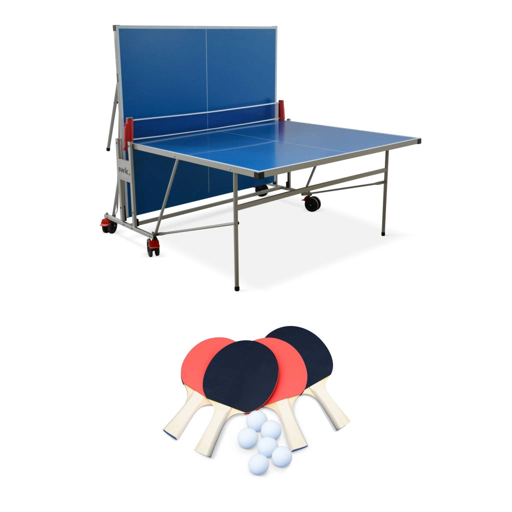 Tavolo da ping pong pieghevole per esterni con 4 racchette e 6