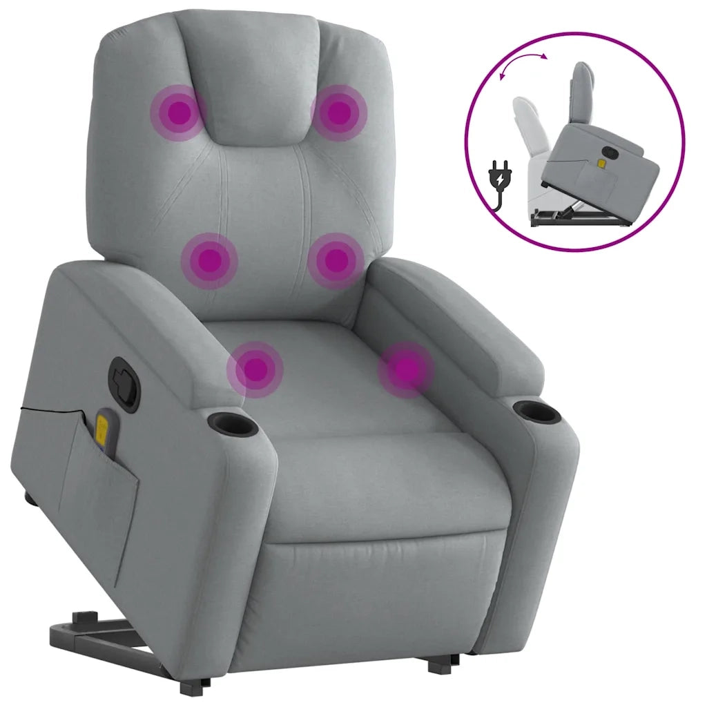 Poltrona Alzapersona Massaggi Reclinabile Grigio Chiaro Tessuto 3204380