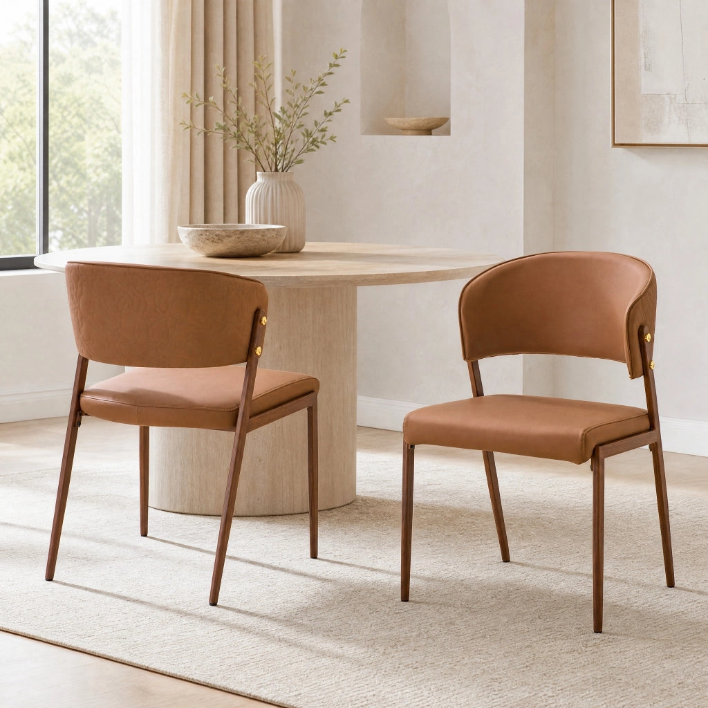 Sedia da pranzo moderna 74x53.5x51 cm in PU e metallo marrone