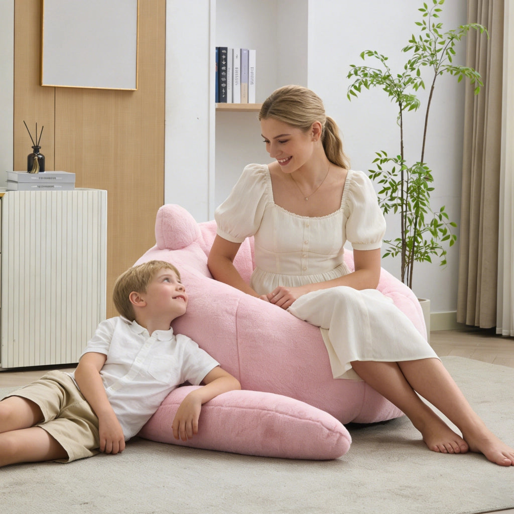 Pouf a forma di loto con imbottitura morbida e design leggero per soggiorno e camera in peluche rosa
