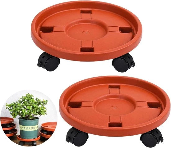 Cassetta per piante con ruote per vasi da interni esterni - 30 cm - Rosso con freno - Set da 2