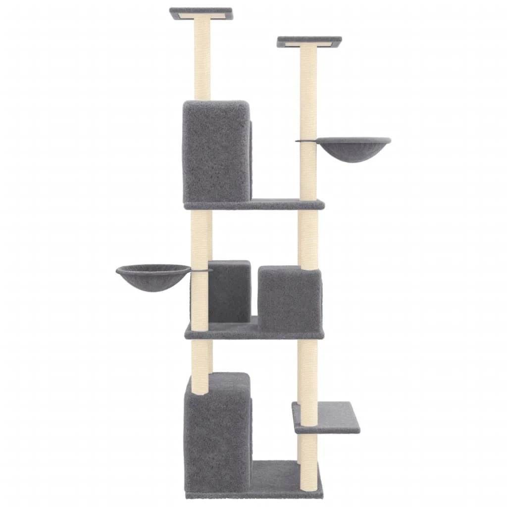 Tiragraffi per gatti Mobili per arrampicata su torre Tiragraffi piattaforma da arrampicata con tiragraffi in sisal scuro 180 cm grigio 02_0022689